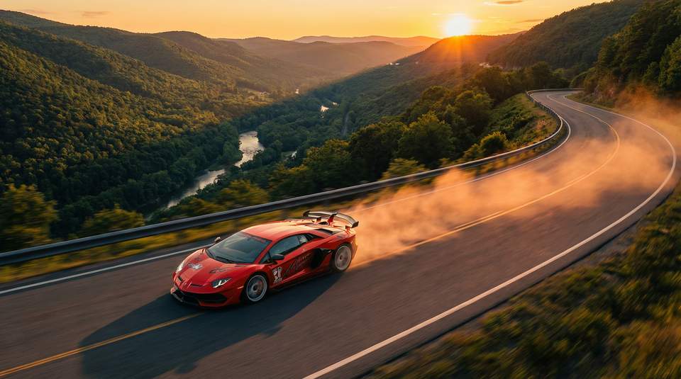 国产视频：红色Aventador SVJ山路激驾